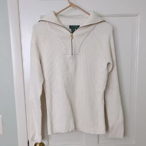 Lauren Ralph Lauren Off-White Ribbed Half-Zip Sweater